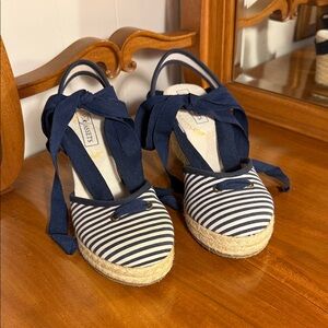 Navy Striped Espadrille Wedges